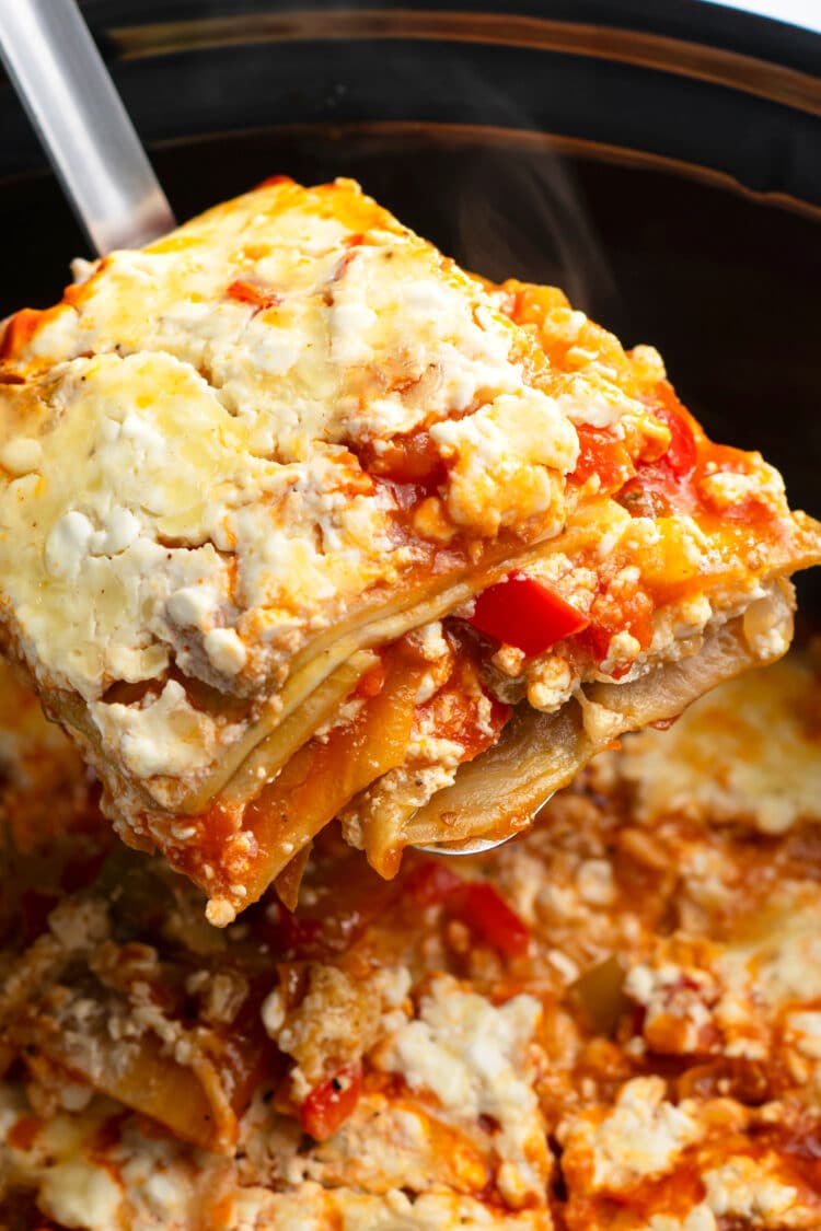 Our slow cooker lasagna is bursting with veggies and Italian-flavor.