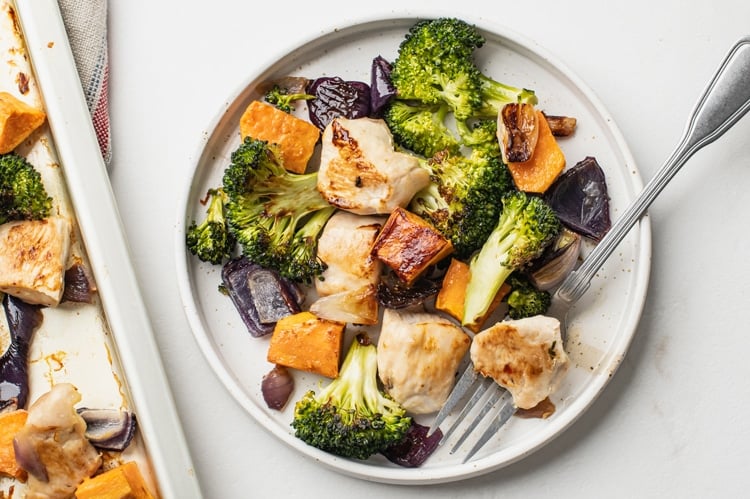 broccoli and sweet potato chicken dinner