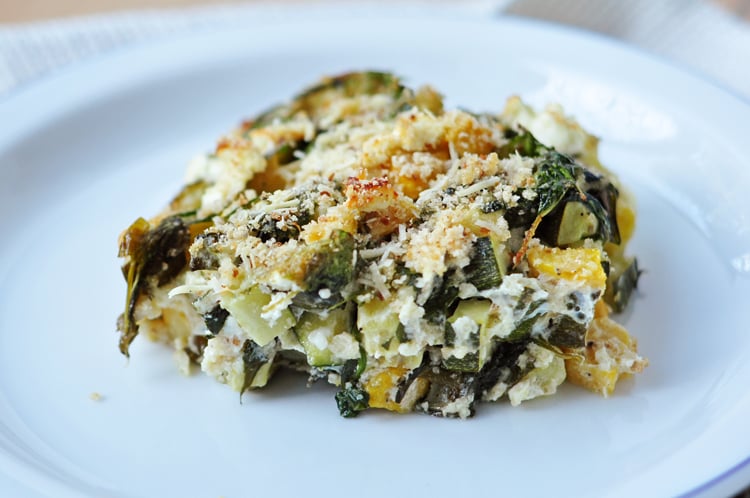 Our baked zucchini, spinach, and feta casserole is loaded with savory flavors!
