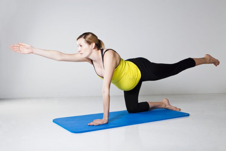The bird dog exercise will strengthen your core and pelvic floor muscles during the second trimester.
